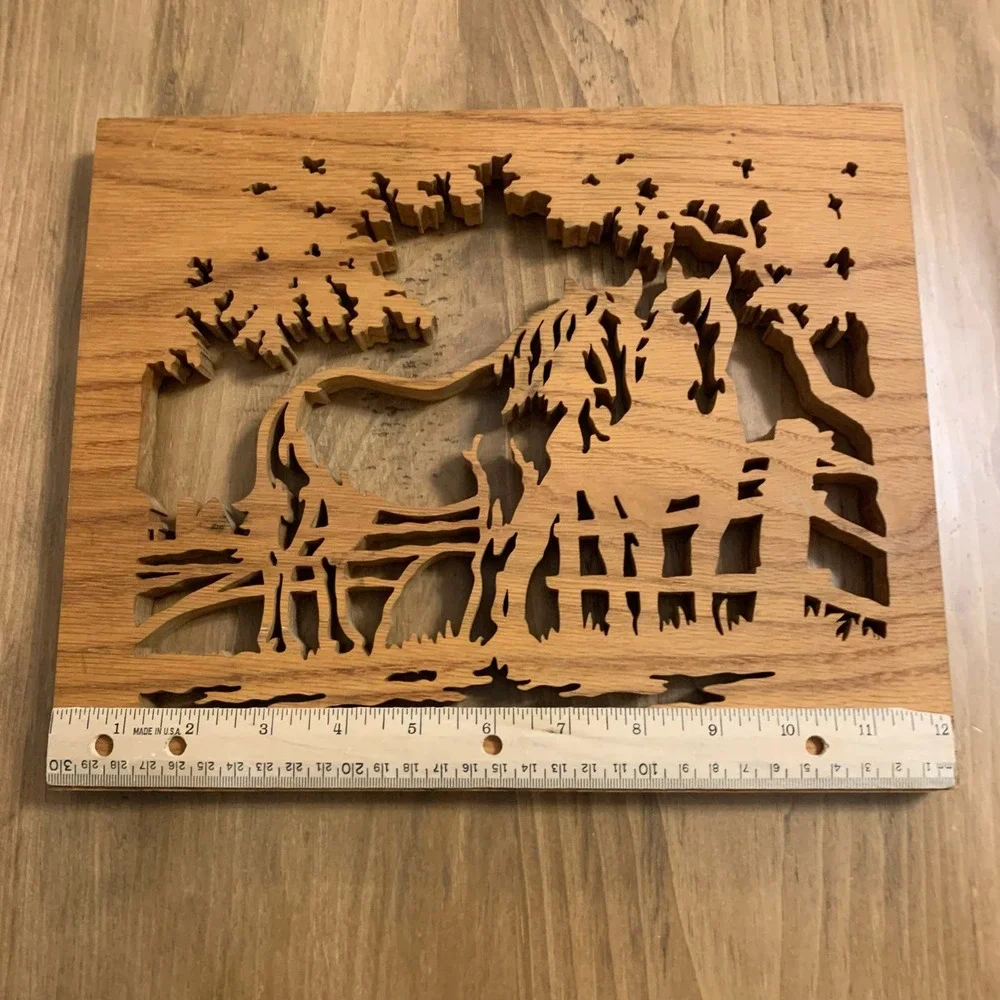 Wood Laser Engraved Oak Horse Pasture Western Wall Decor Plaque Alligator Hanger